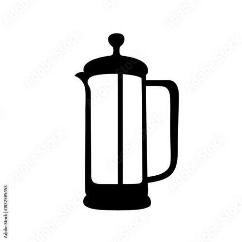 Black silhouette graphic representation of a classic French press coffee maker