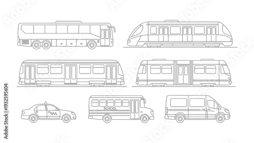 Urban Transportation Fleet: An illustrated array of city vehicles, from public transit to personal transport, perfectly designed for urban mobility. 