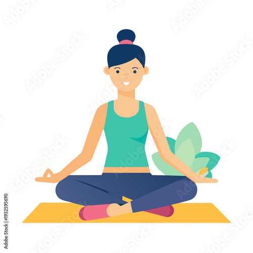 Woman Meditating in Yoga Pose – Healthy Lifestyle Illustration