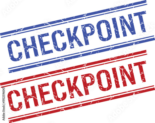 A blue and red CHECKPOINT stamp on a white background