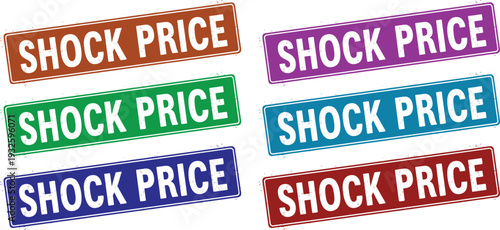 A colorful set of shock price stickers on a white background