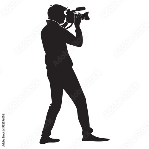 Photographer Silhouette Taking Photo with Camera, Professional Photography Concept Illustration