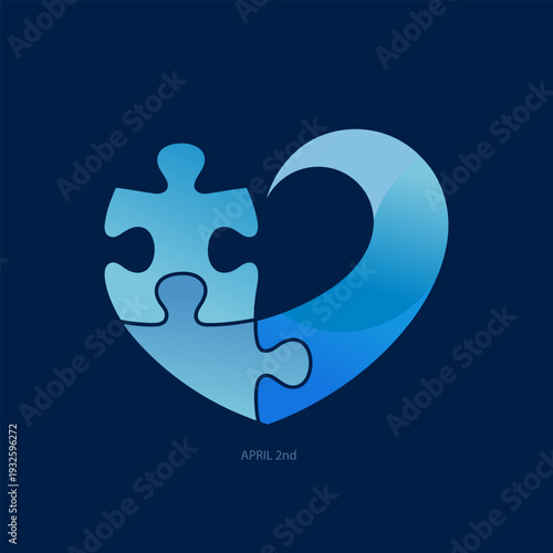 A blue puzzle piece seamlessly integrates into a heart shaped wave symbolizing autism awareness