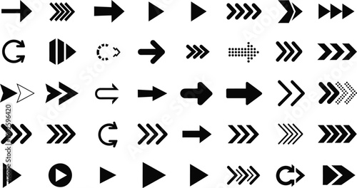 Collection of various black arrow icons on a white background