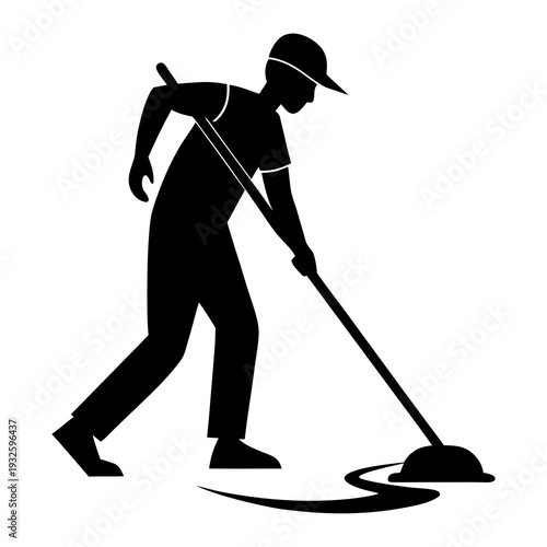 Cleaning Worker Silhouette with Mop Vector Illustration