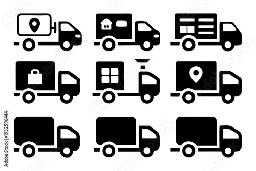 Delivery Truck Icon Set Vector – Logistics and Transportation Symbols