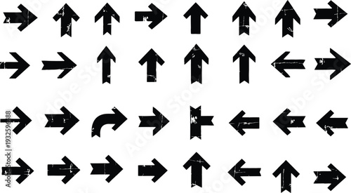 A collection of black arrows on a white background