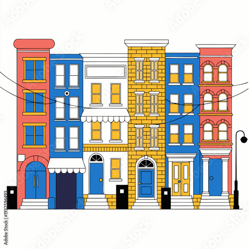 Colorful Townhouse Buildings Vector Illustration – Urban City Street Architecture