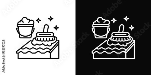 Roof Cleaning Icon In Black And White Style