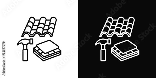 Roof Tiles Icon In Black And White Style