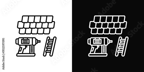 Shingle Roofing Icon In Black And White Style