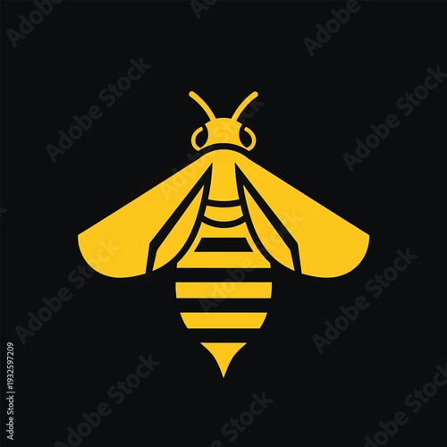 Stylized Yellow Bee Icon on Black Background.
