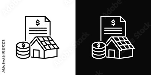 Roof Replacement Cost Icon In Black And White Style
