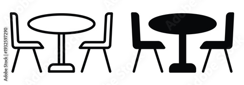 Minimalist Table and Chair Set Illustration in Black and White Style