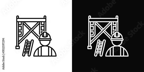 Roof Scaffold Icon In Black And White Style