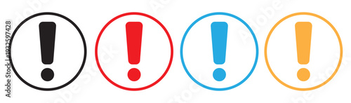 Exclamation Mark Alert Icon Set. Attention Notification Symbols. Round Warning Icons in Outline Style.