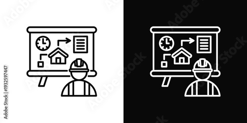 Roof Project Plan Icon In Black And White Style