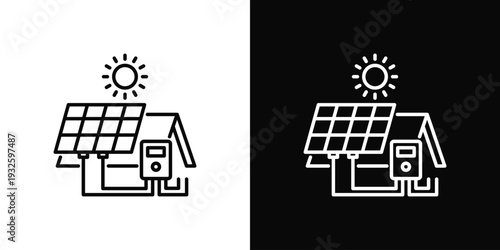 Roof Solar System Icon In Black And White Style