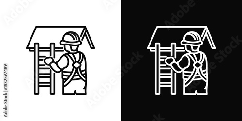 Roof Access Ladder Icon In Black And White Style