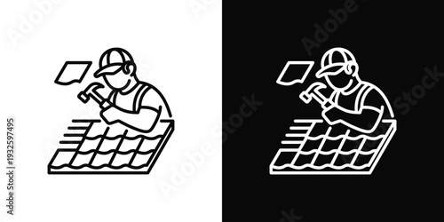 Roof Renovation Icon In Black And White Style