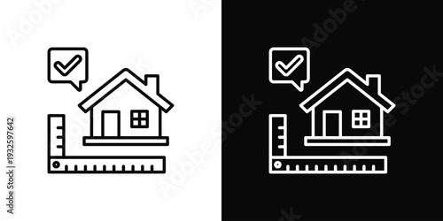 Roof Measurement Icon In Black And White Style
