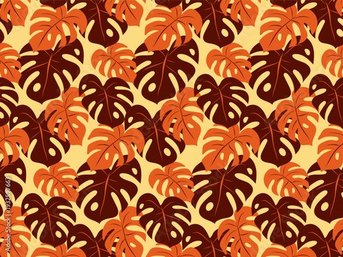 Tropical Leaves Textile Seamless Pattern. Hand Drawn Vector Illustrations. Jungle Wallpaper Background