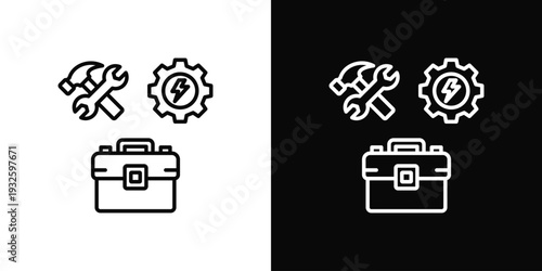 Roof Repair Tools Icon In Black And White Style