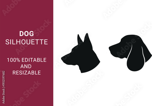 Dog Head Silhouettes with different Breed Profiles and Portraits can be useable for Pet Branding and Logo Design