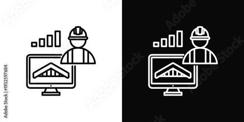 Roof Project Management Icon In Black And White Style
