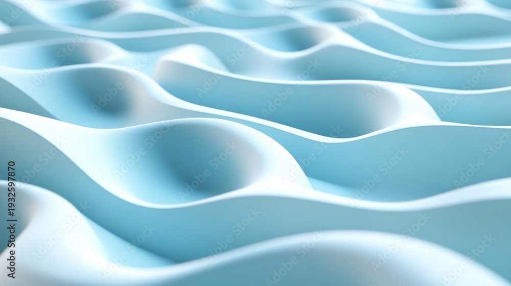 Obraz premium Abstract, flowing, light blue 3D rendering with soft curves and undulating forms
