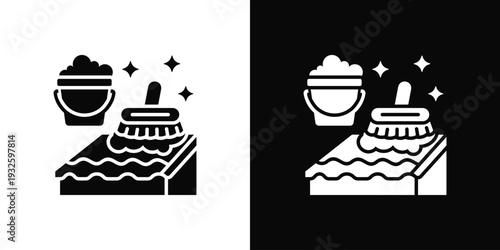 Roof Cleaning Icon In Black And White Style