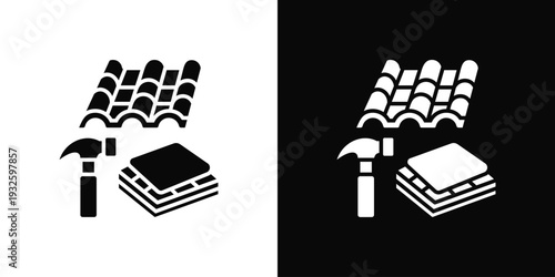 Roof Tiles Icon In Black And White Style