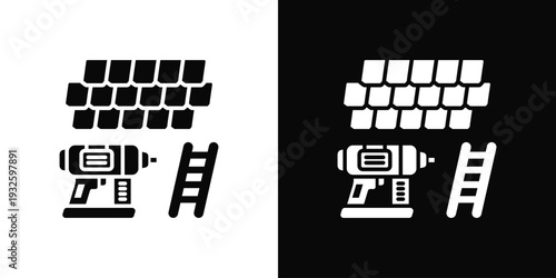 Shingle Roofing Icon In Black And White Style