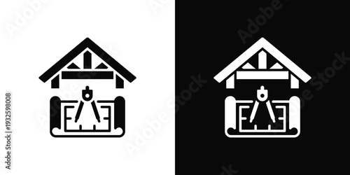 Roof Framing Icon In Black And White Style