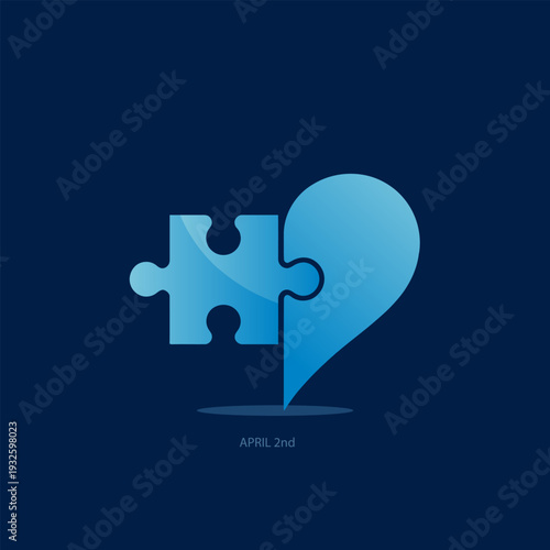 A blue puzzle piece forming half of a heart shape against a dark navy background symbolizing connection