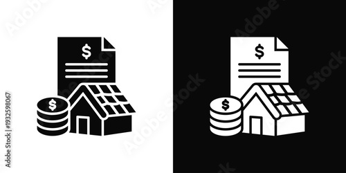 Roof Replacement Cost Icon In Black And White Style