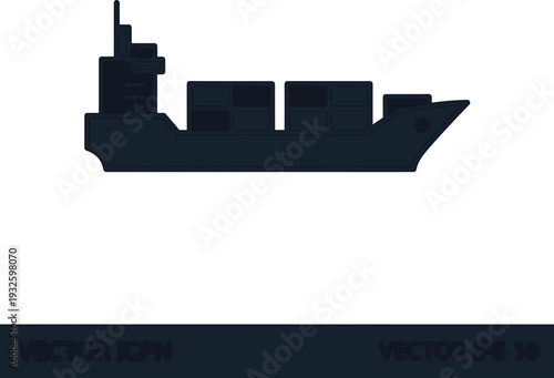Silhouette of a cargo ship carrying containers across the sea.
