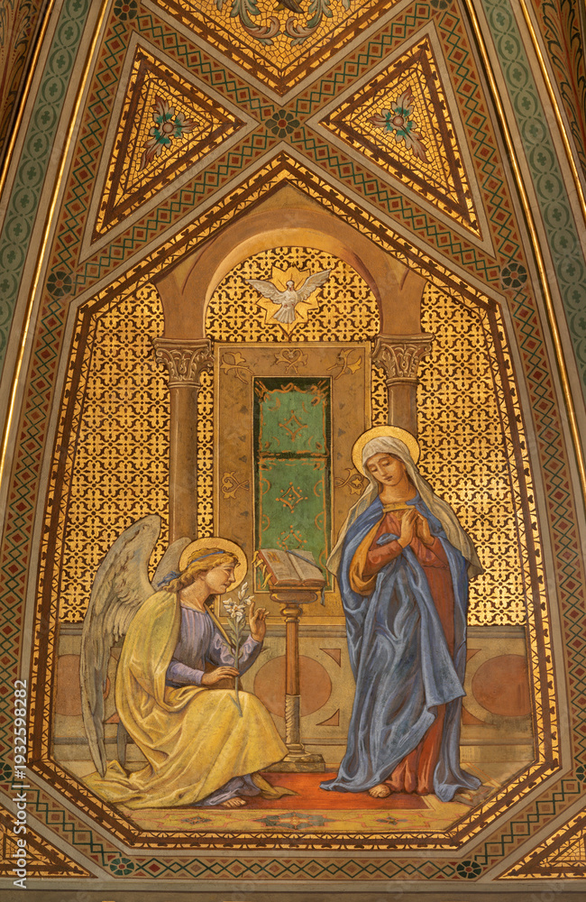 Obraz premium Alessandria - The ceiling fresco of Annunciation in the Cathedral (Imaculate chapell) by Giorgio Boasso (1930)