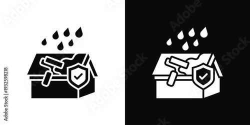 Roof Weatherproofing Icon In Black And White Style