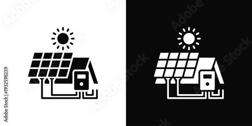 Roof Solar System Icon In Black And White Style