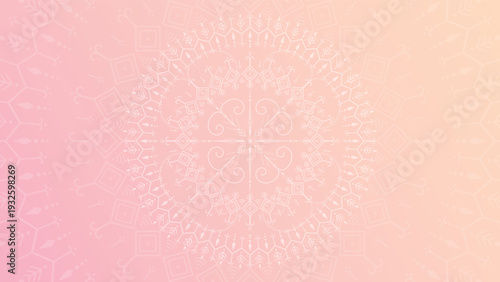 Round mandala on colorfull gradient background. Pink. Translucent mesh pattern in the form of a mandala.
