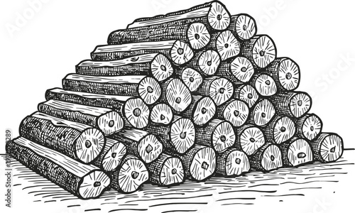 Stack of chopped firewood logs piled neatly for fireplace or wood stove heating illustration