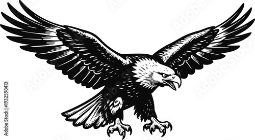 Majestic eagle with outstretched wings swooping down fierce and powerful bird of prey