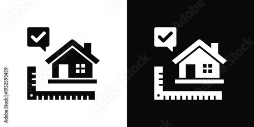 Roof Measurement Icon In Black And White Style