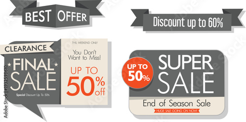 A collection of sale and discount banners and labels
