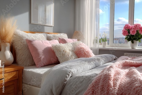 Wallpaper Mural Peaceful sleeping space filled with warm natural light. Generative AI Torontodigital.ca