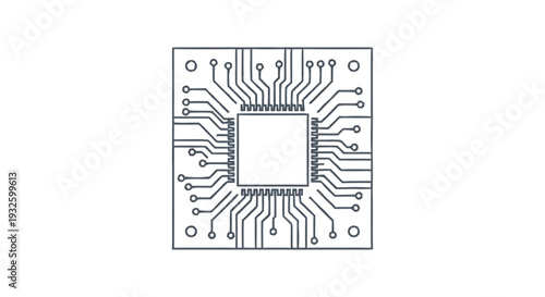 Detailed Illustration of a Microchip with Many Pins.