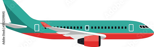 Turquoise and Red Commercial Airplane in Flight.