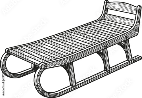 Classic wooden sled with curved runners for winter snow activities and outdoor fun
