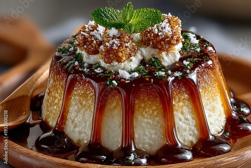 Wallpaper Mural Elegant coconut panna cotta with glossy caramel sauce. Generative AI Torontodigital.ca